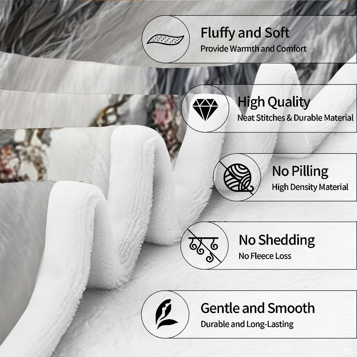 Detailed close-up view demonstrating plush surface texture and neat edge construction.