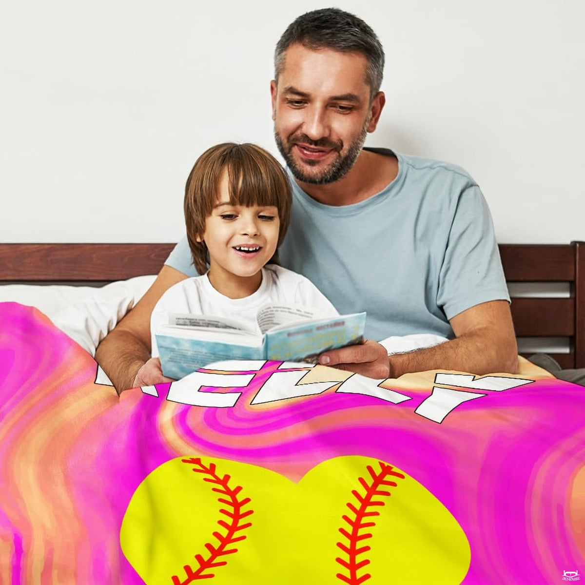 Softball marble swirl graphic blanket arranged over living room armchair