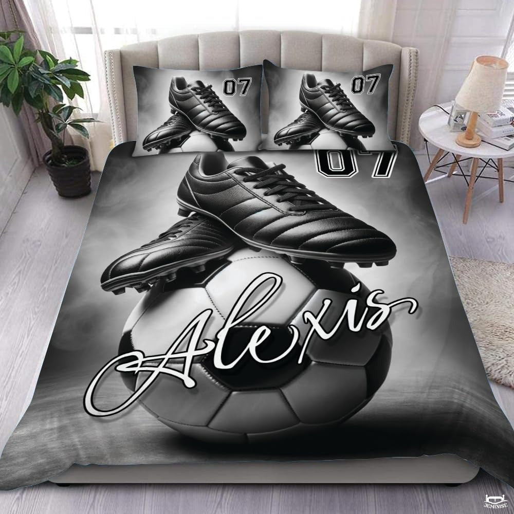 Custom Soccer Ball Cleats Personalized Comforter Set, Machine Washable