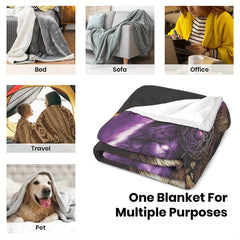 Folded presentation of the mystical wolf throw blanket resting neatly on an armchair.