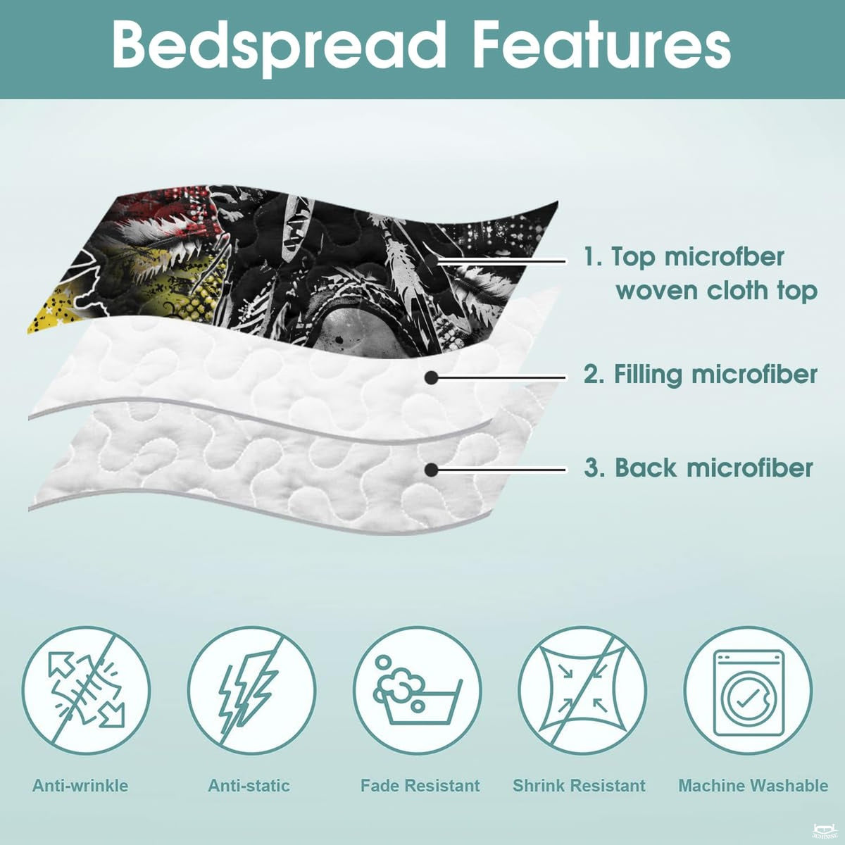 Stylized view of native indian bedding set styled in a rustic Western bedroom ambiance.