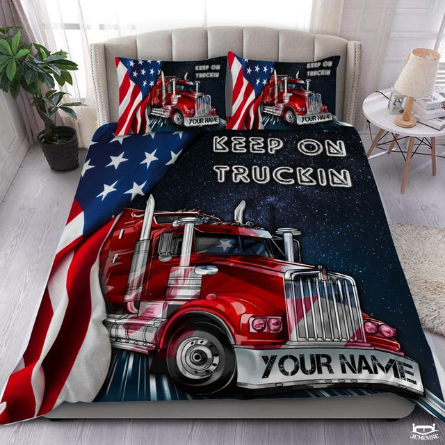 Custom Semi Truck with American Flag Background Comforter