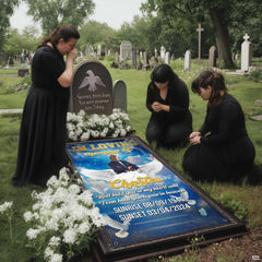 Flat overhead layout of celestial blue memorial tribute design