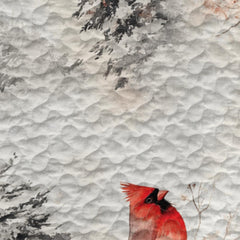 Detailed view of hand-painted watercolor red cardinal resting on delicate snowy branches with red berries.