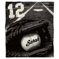 Monochrome baseball glove at home plate blanket with ball and chalk lines