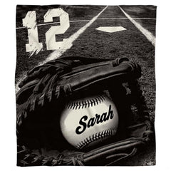 Monochrome baseball glove at home plate blanket with ball and chalk lines