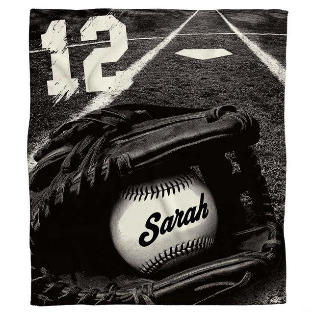 Monochrome baseball glove at home plate blanket with ball and chalk lines