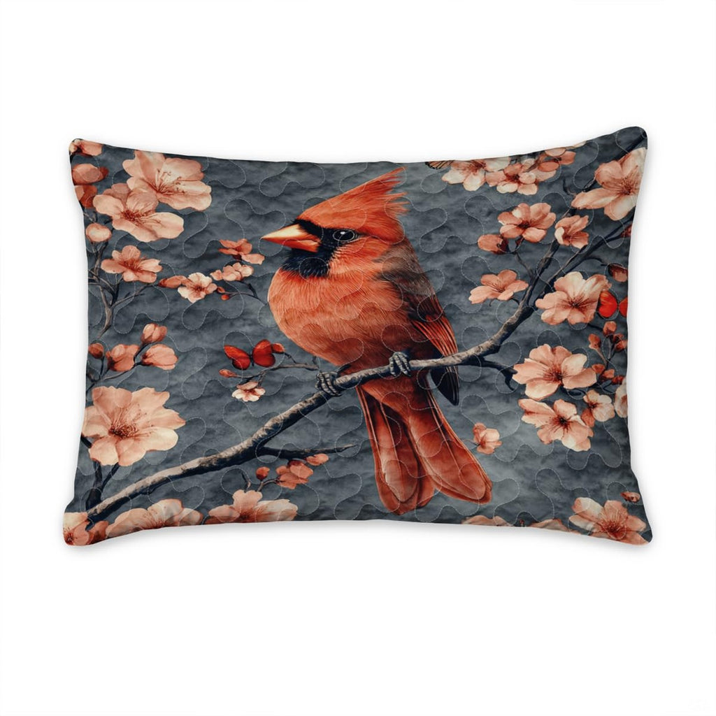 Matching pillowcase detail for cardinal bedding set showing coordinating scarlet bird and pine branch print