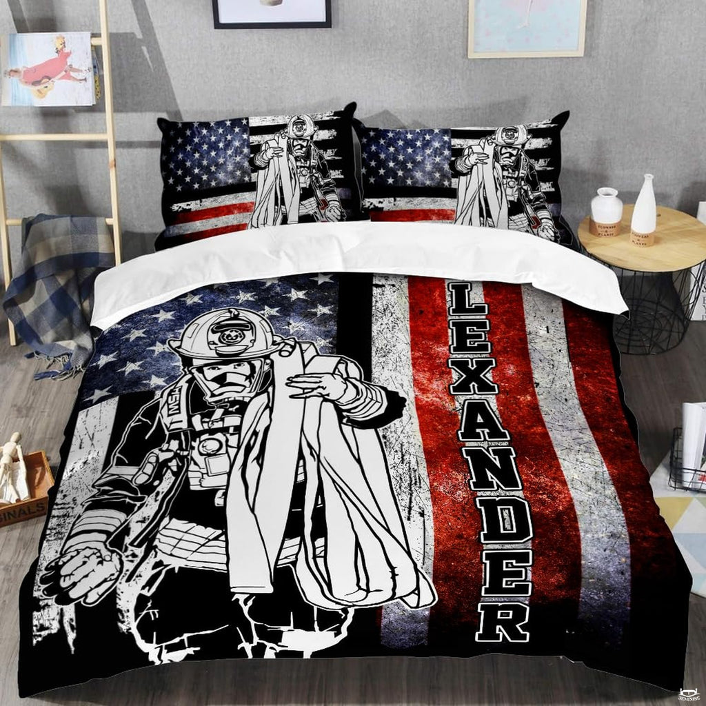Responder-themed flag artwork with weathered stars, stripes, and bold vertical lettering