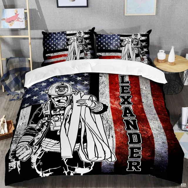 Responder-themed flag artwork with weathered stars, stripes, and bold vertical lettering