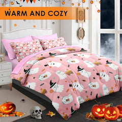 Pamnest Twin Halloween Comforter Set with Sheets, 5 Pieces Pink Bedding