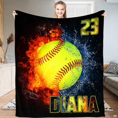 Person standing in bright living room holding up elemental sports graphic textile.