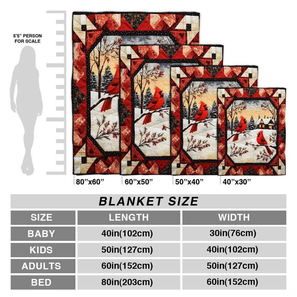 Intricate plaid patchwork border in burgundy, red, black, and tan framing winter wildlife art.