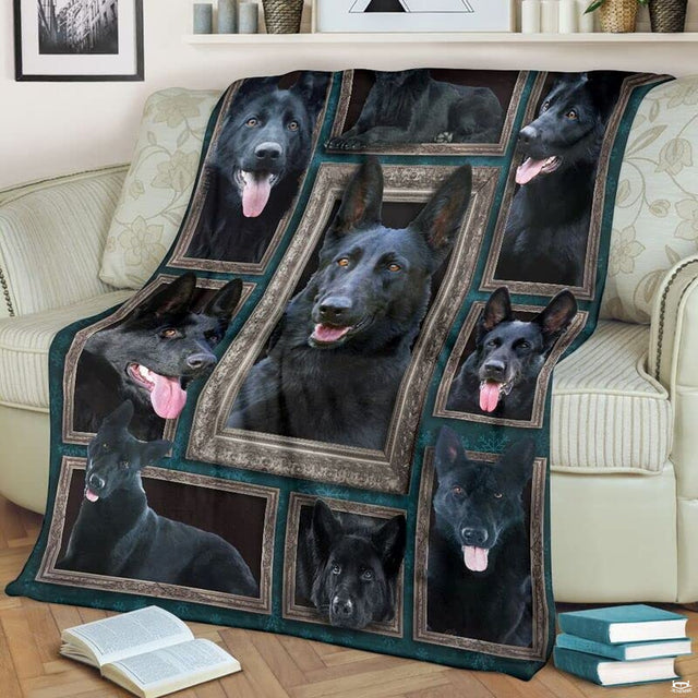 Close detail of German Shepherd canine portrait in ornate decorative frame