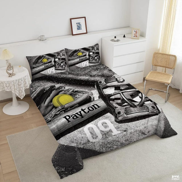Softball Bedding Set for Girls & Women – Bright Teal Yellow Sports Theme Comforter Set for Softball Lovers, Decorative Bed Set Available in Twin, Queen, King Sizes