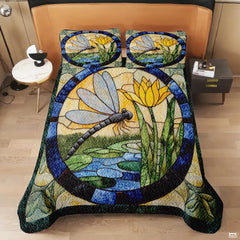 Dragonfly Patchwork Quilt Set, Animal Patchwork Bedset - Dragonfly Quilt Bedding Set, Premium Pattern Quilt Bedspread, Bedding Blanket Gift for Daughter Women