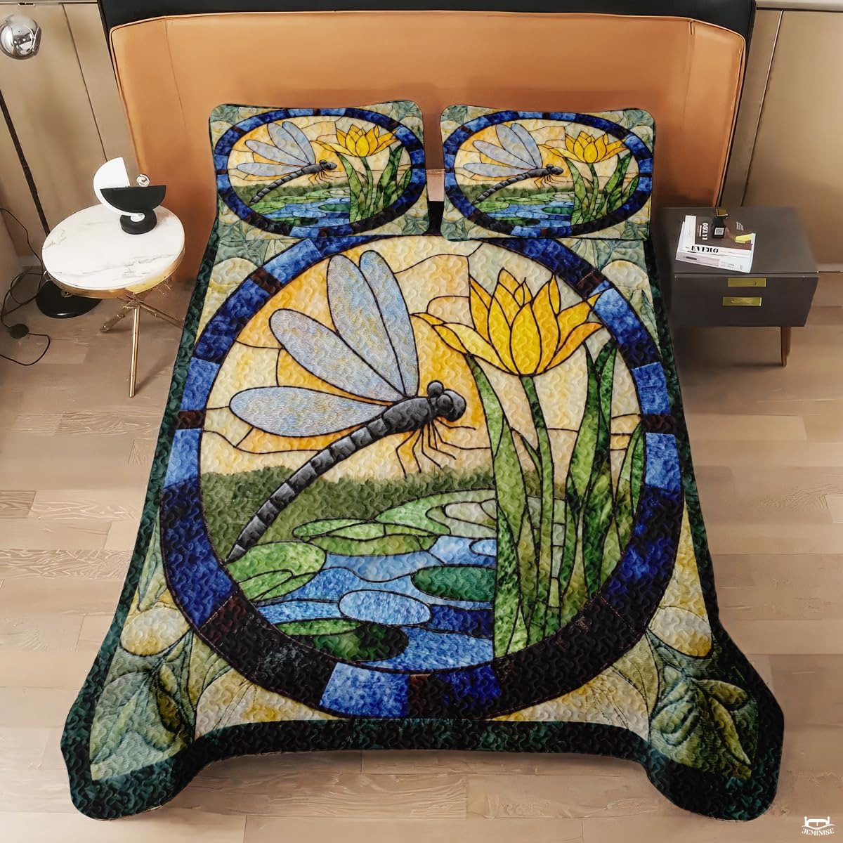 Dragonfly Patchwork Quilt Set, Animal Patchwork Bedset - Dragonfly Quilt Bedding Set, Premium Pattern Quilt Bedspread, Bedding Blanket Gift for Daughter Women