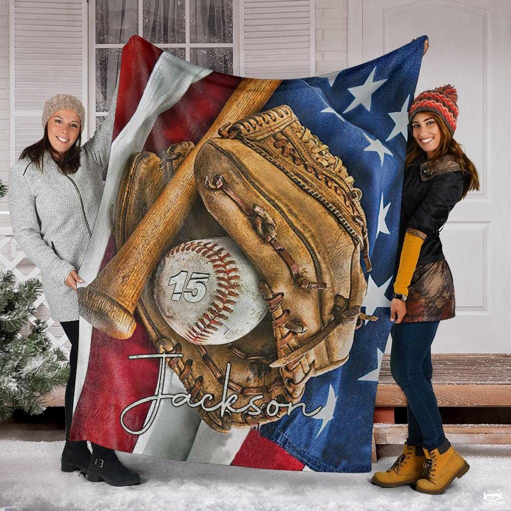 Custom Name Catcher Batter Baseball Baseball Throw, Baseball Blanket Gift Baseball Bedding Gift for Adult, Christmas New Years Gift for Baseball Player, Pitcher Gift (Baseball Design 13)