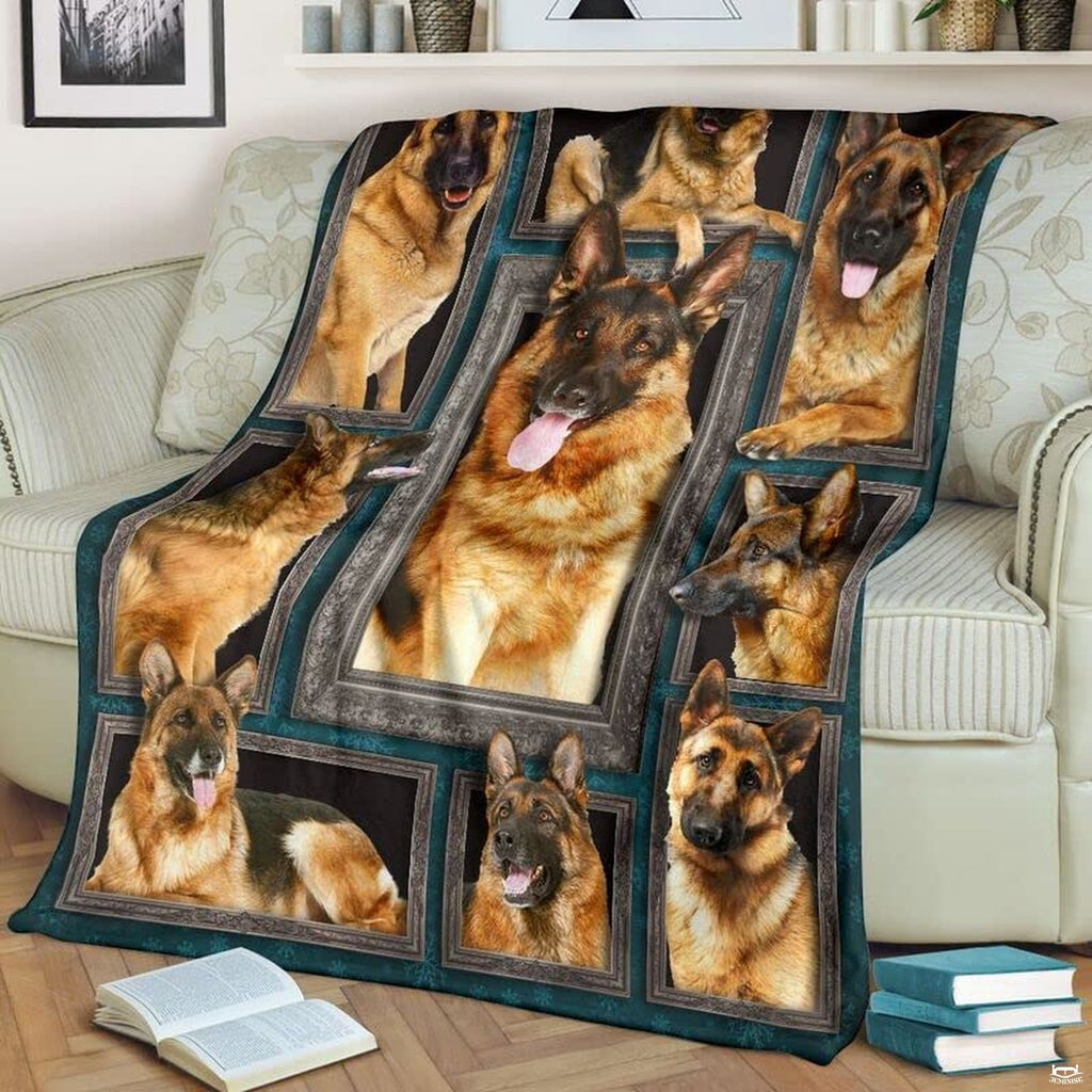 Artistic dog portrait medallions with white underside accent on bed frames setup.