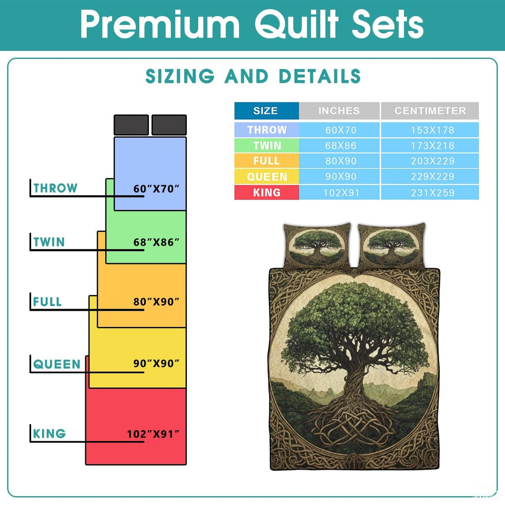 Tree of Life with Celtic Knot Roots Quilt Set And Celtic Knot Borders