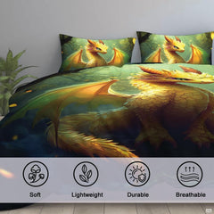 Close view of golden forest dragon artwork