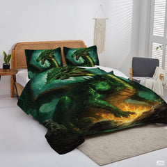 Green fire dragon quilt set bedding set