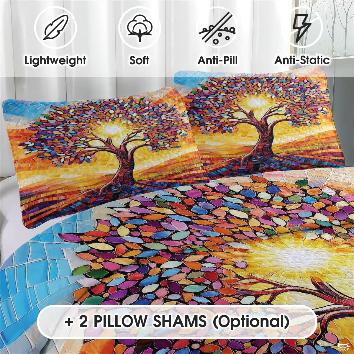 Personalized Mosaic Tree of Life Quilt Sets, Machine Wa - Mosaic Style