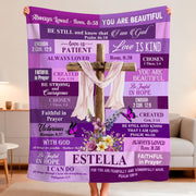 Custom Purple Floral Cross with Butterflies Blanket, Machi - Design 14