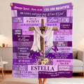 Custom Purple Floral Cross with Butterflies Blanket, Machi - Design 14