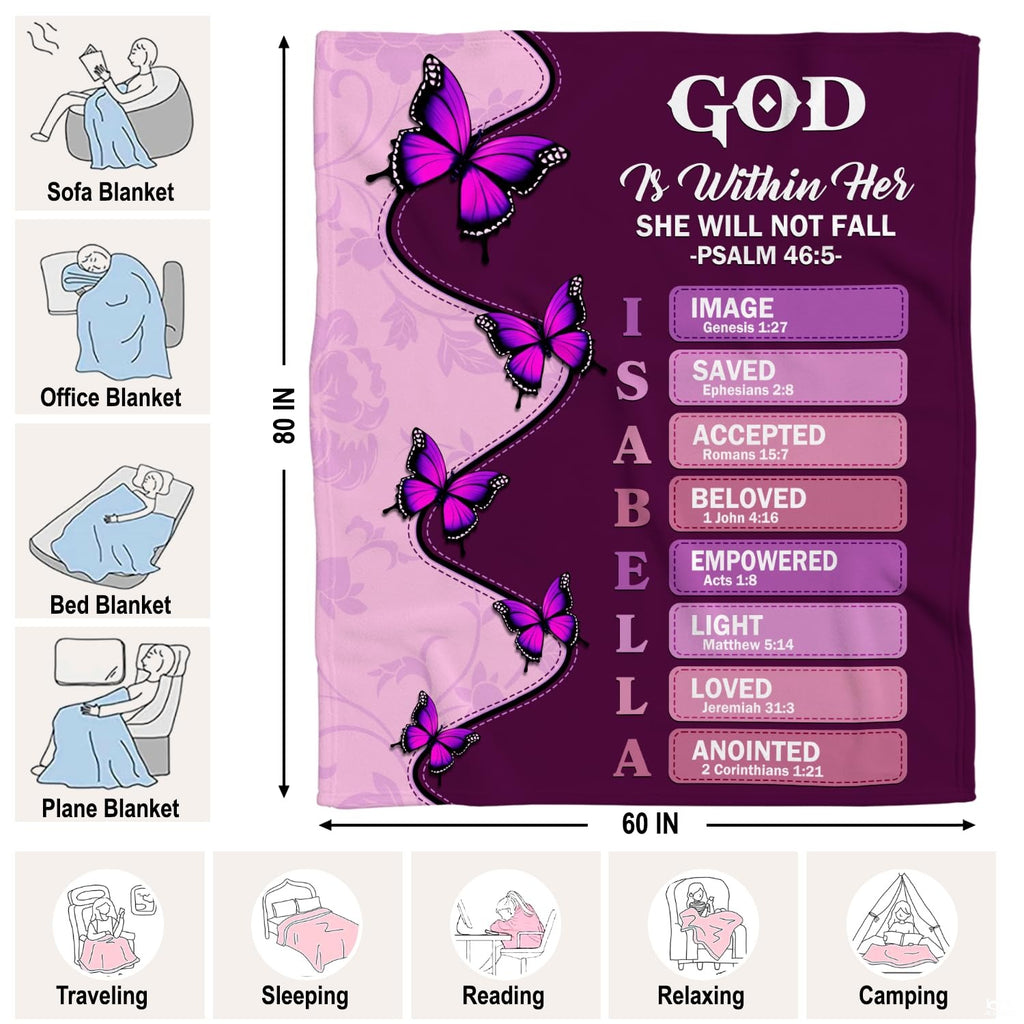 Custom Purple Butterfly Christian Blanket, Machine Washable