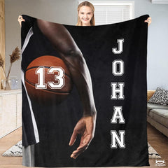 Personalized Basketball Held Under Player Arm Blanket with Name and Number