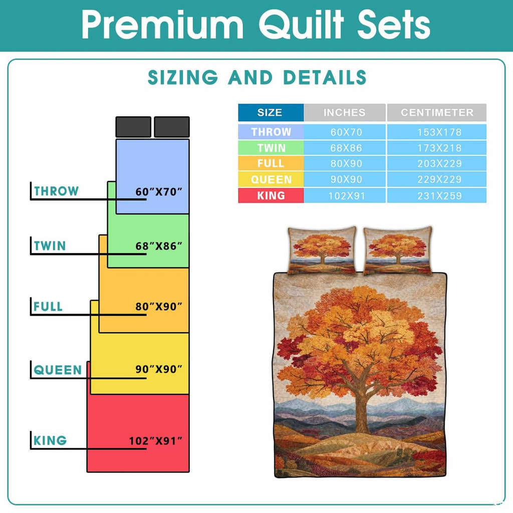 High-angle perspective of autumn foliage bedding set presenting balanced pumpkin and leaf motifs across the bed.