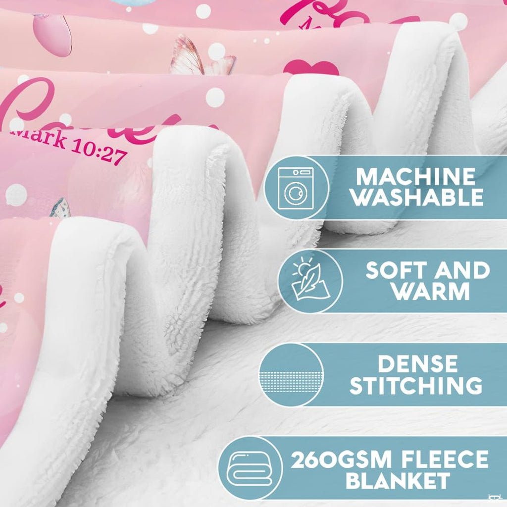 Princess unicorn throw blanket view 5 highlighting unicorn, affirmation quotes, and pink background