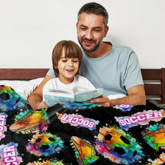 Rainbow soccer sports design blanket flat unfolded view