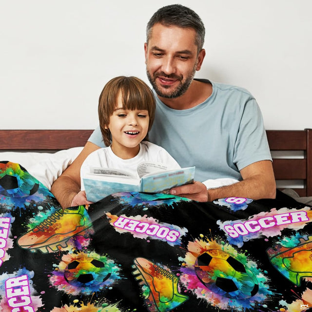 Rainbow soccer sports design blanket flat unfolded view
