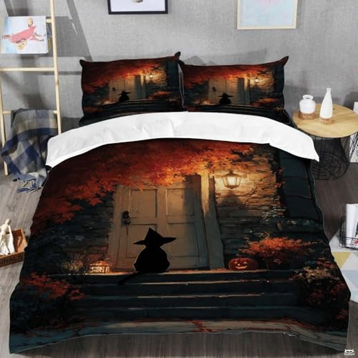 Personalized Autumn Halloween Bedding Set – Custom Fall-Themed Duvet Cover and Pillowcases, Perfect for Bedroom or Guest Room – Spooky & Cozy Halloween Decor (Halloween 03)