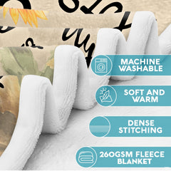 Detailed view of the edge finishing and printed script calligraphy.