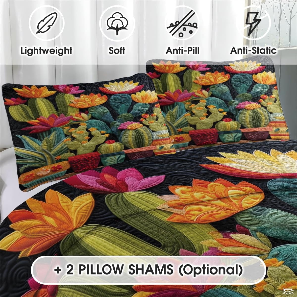 Personalized Flowering Cactus & Succulent Garden Quilt Set - Design 5