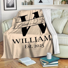 Personalized Photo Couple Blanket with Special Date & Names – Custom Husband Wife Boyfriend Girlfriend Gift – Romantic Throw for Anniversary, Wedding, or Engagement (Monogram Couple)