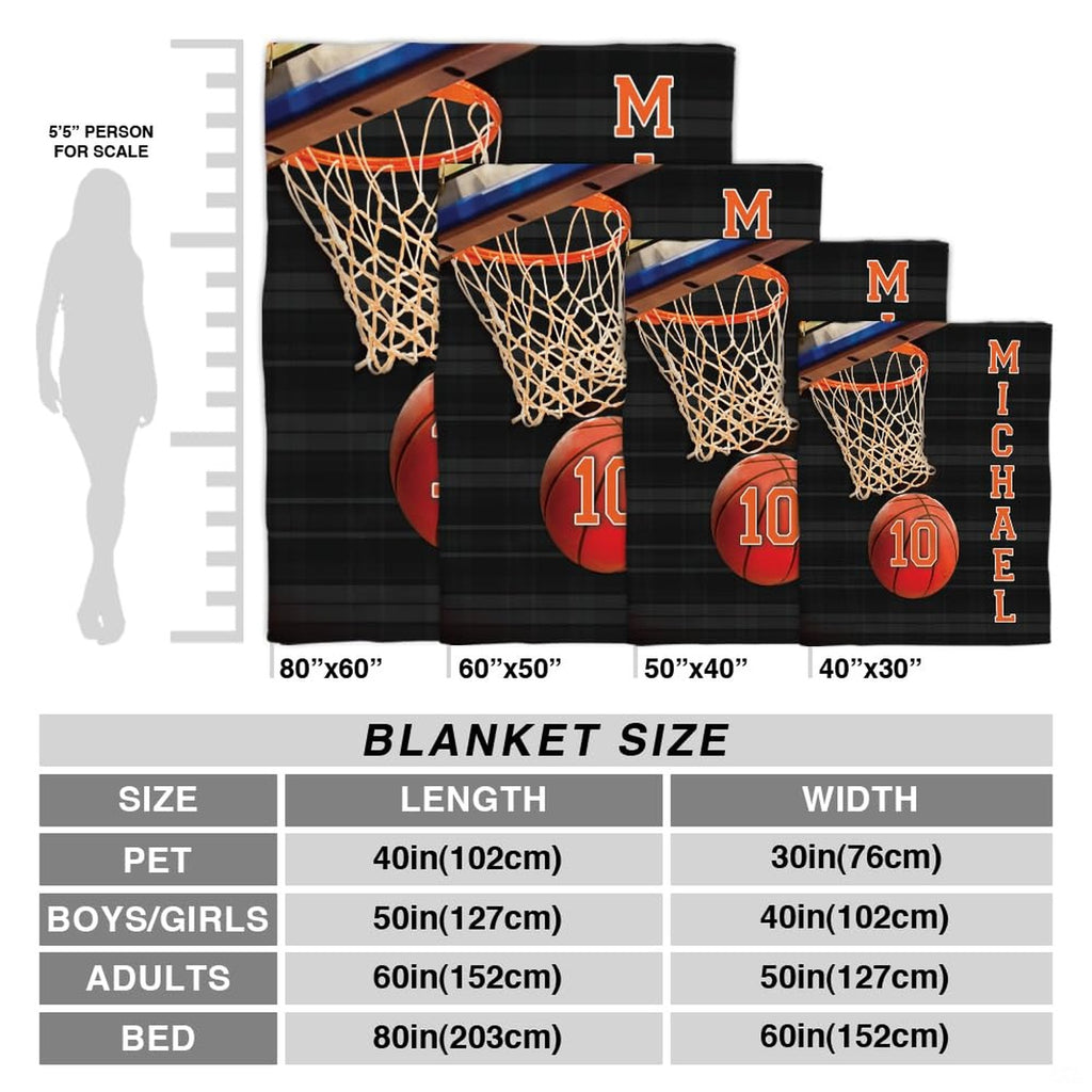 Basketball hoop sports throw blanket view 4 highlighting textured basketball and woven net graphics