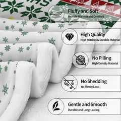 Nordic Fair Isle Christmas blanket styled near an armchair and decorated holiday tree
