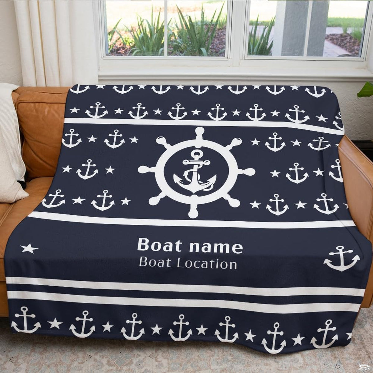 Alternative perspective of maritime helm anchor graphic blanket