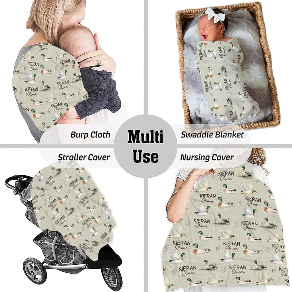 Mallard duck wildlife pattern throw blanket view 3 detailing watercolor drakes and reeds