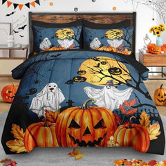Pamnest Twin Halloween Comforter Set with Sheets, 5 Pieces Ghost Bedding