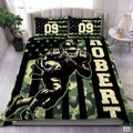 Custom Football Player Running on Camouflage Flag Comforter