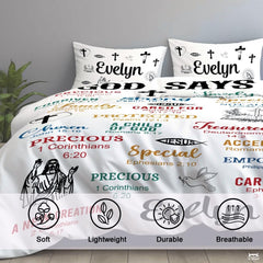 Christian Bedding Set – Inspirational Bible Verse Comforter – Religious Bedding for Women, Faith Gift for Mom, Daughter, Sister, Birthday & Religious Gifts (God Says I am #3)
