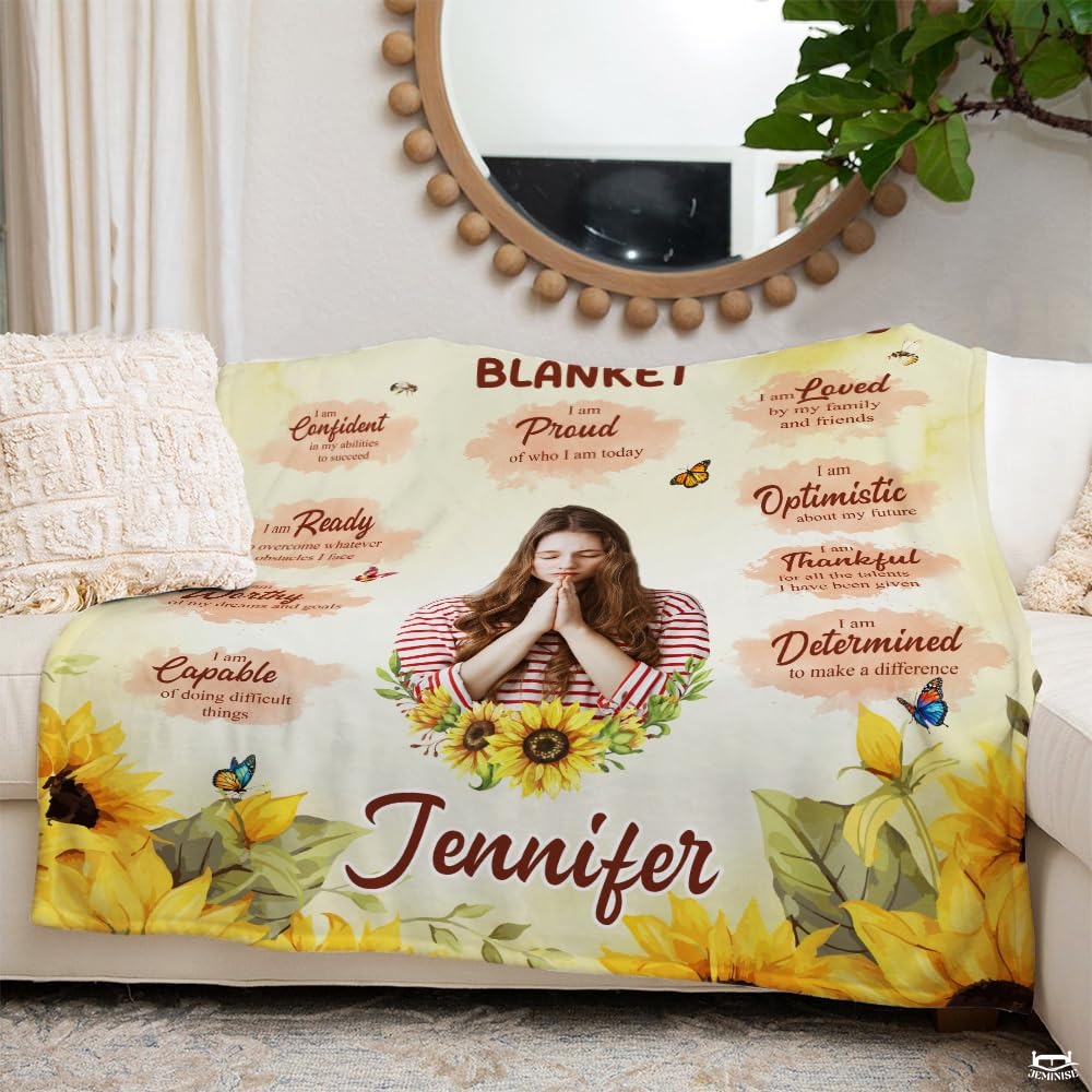 Personalized Sunflowers and Butterflies Affirmations Blanket