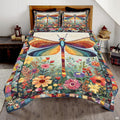 Personalized Dragonfly Patchwork Floral Garden Quilt Set
