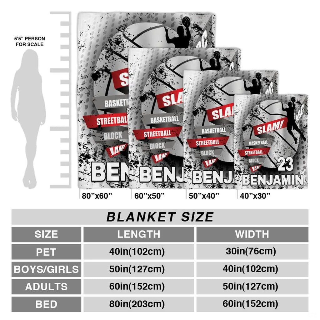 Urban dunk basketball throw blanket view 4 highlighting mid-air player silhouette and grunge graphics