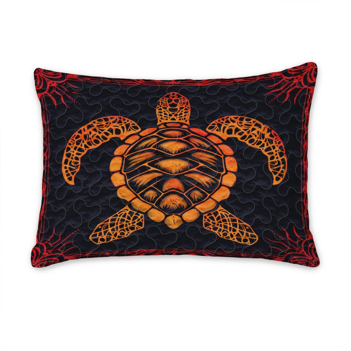 Stylized sea turtle bedding design arranged neatly within a modern bedroom design with wardrobe decor.